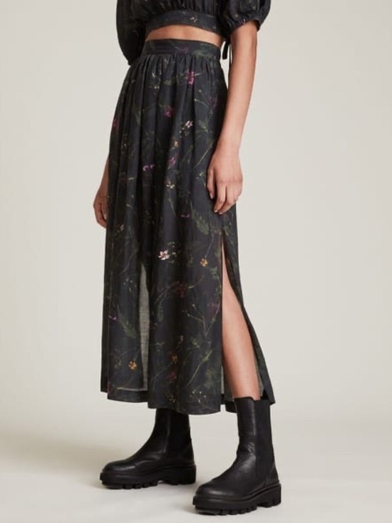 All Saints Dresses & Skirts - All Saints Black Floral A-Line Midi Skirt
